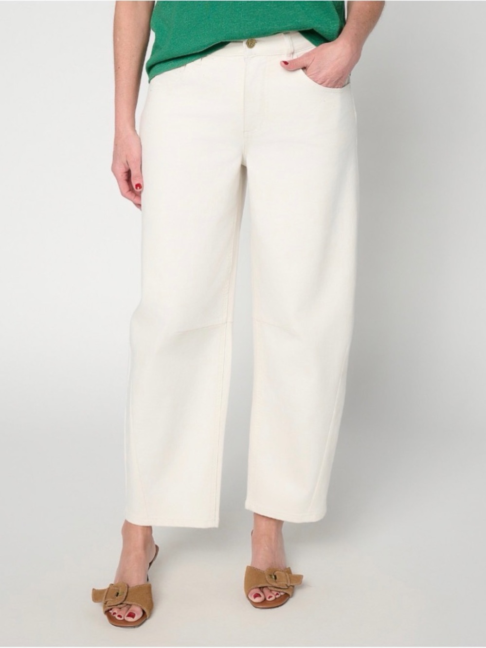 Carla Rockmore Barrel Leg Jeans Ecru Cream 18W Minimalist Casual Effortless